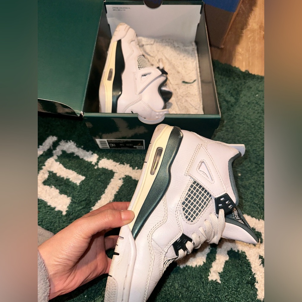 Jordan White and Dark Green Kids Sneakers